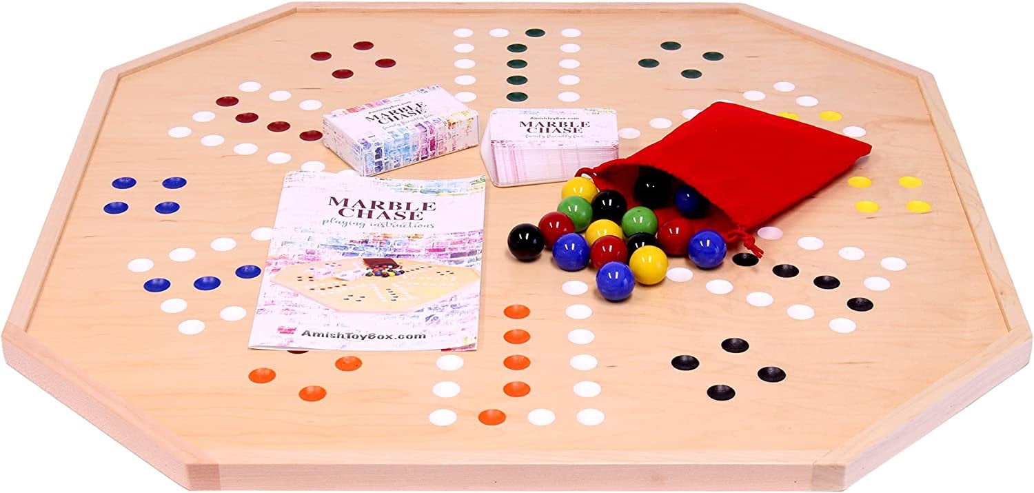 Wooden Marble Chase Cards N' Marbles Board Game Set
