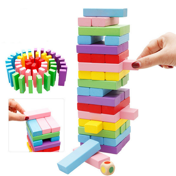 48Pcs Wooden Blocks Stacking Game with Storage Bag, Toppling Colorful Tower Building Blocks Balancing Puzzles Montessori Toys Learning Sorting Family Games Educational Toys Gifts for Kids