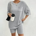 thumbnail image 2 of ibiyuan Outfits For Women 2 Piece Sets Women's Ribbed Knit Set Casual Short Sleeve Top and Matching Shorts Comfortable Two Piece Outfit with Pockets, 2 of 8