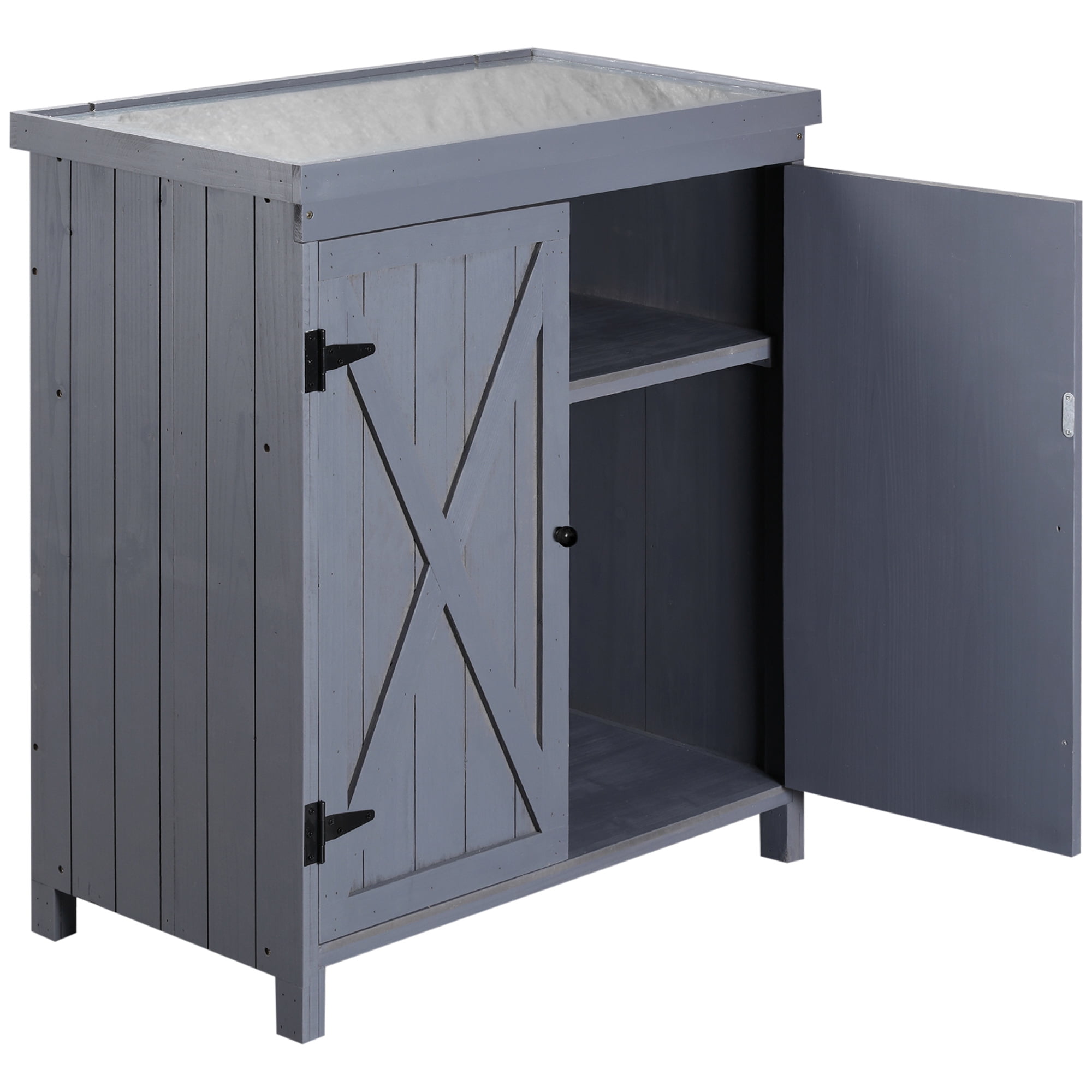 Outsunny Wooden 36.25 in x 31.5 in Garden Storage Tool Shed with Galvanized Top, Gray