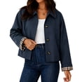 thumbnail image 5 of JUUNthy Women's Cropped Trench Jacket, Button Front Plaid Lined Lapel Collar Casual Fashion Outer Coat Light Khaki XL, 5 of 14