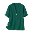 thumbnail image 5 of Uootdi Short Sleeve Tops for Women V Neck Button Placket Crinkled Fabric Blouses Casual Daily Comfortable Tunics Gift, 5 of 7