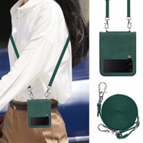 Dteck for Samsung Galaxy Z Flip 3 Case with Strap, PU Leather Hinge Protection Wristlet Crossbody Lanyard Shoulder Strap Shockproof Protective Case Cover for Samsung Z Flip 3 5G 2021 6.7", Darkgreen