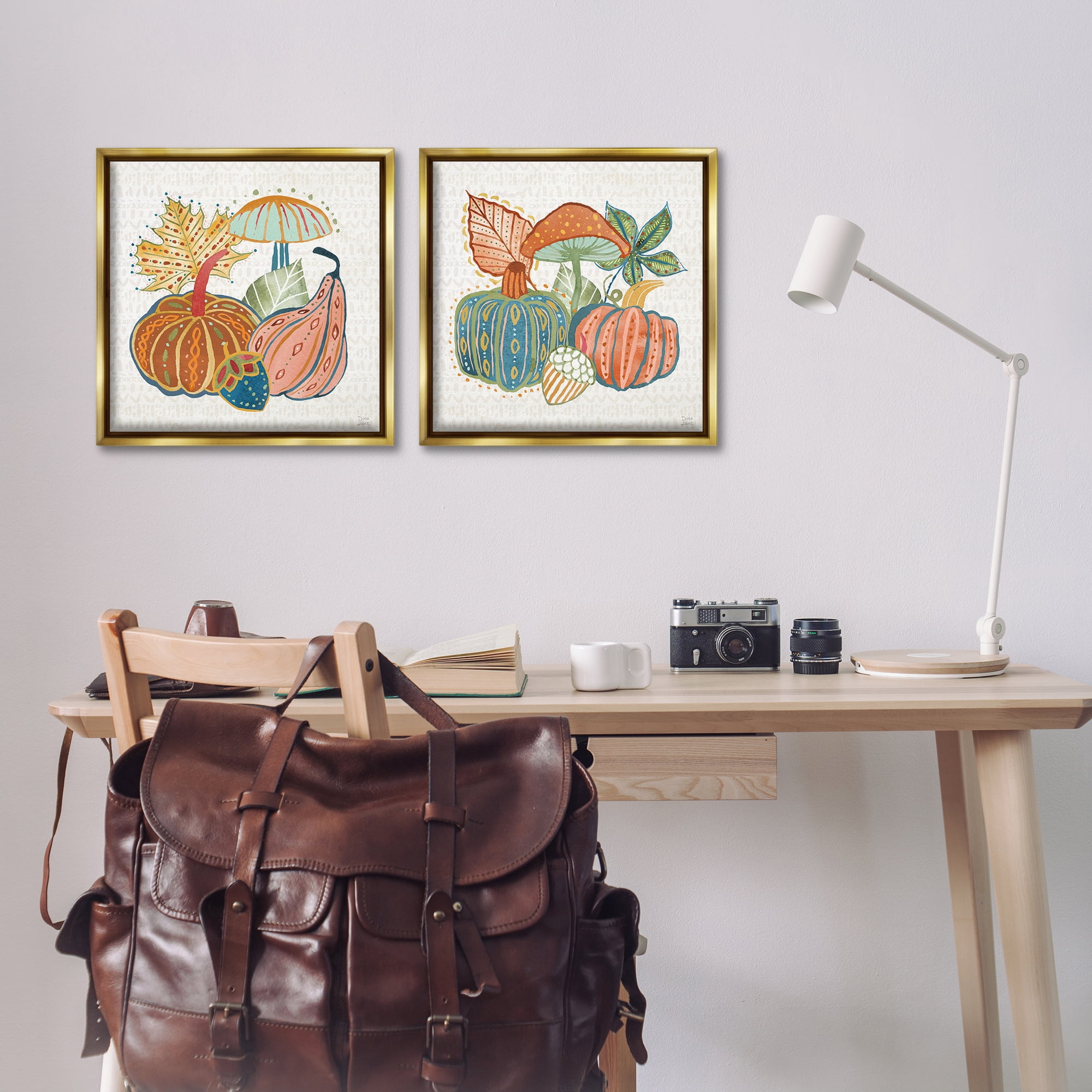 Stupell Industries Harvest Whimsy Gourd Collection Holiday Painting Gold Floater Framed Canvas Art Print Wall Art, 18 x 18, Set of 2