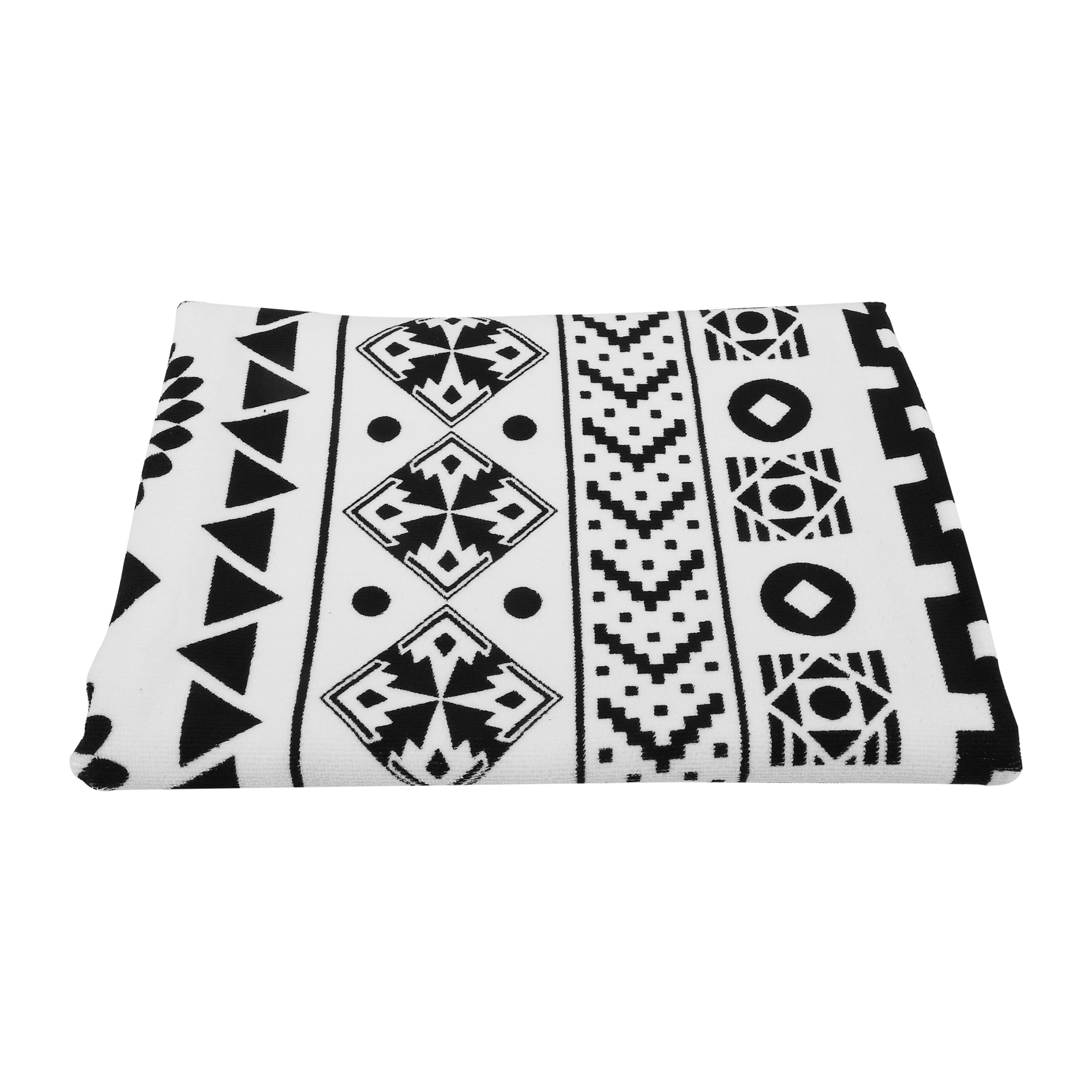 Unique Bargains Soft Absorbent Beach Towel Geometry Pattern Black White 59"x30" 1 Pc