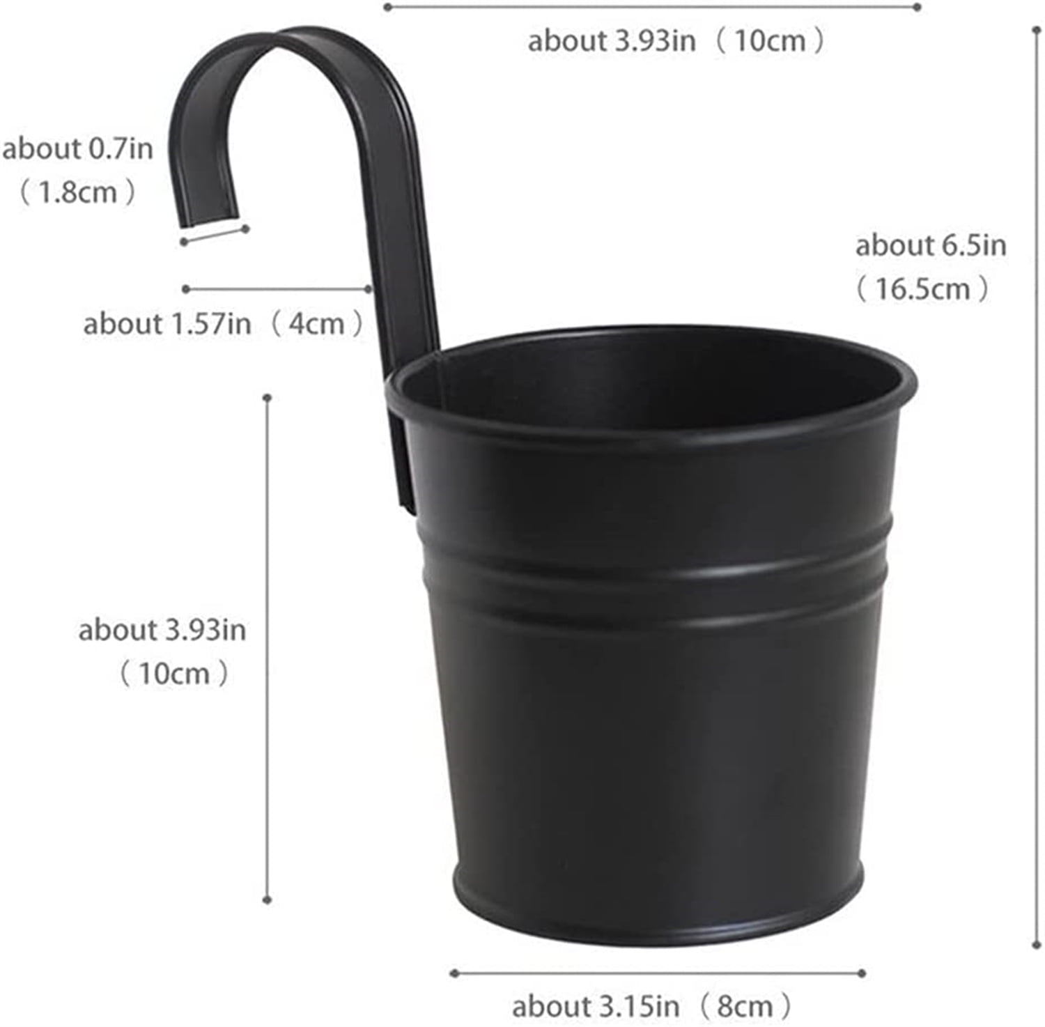 Hanging Flower Pots for Outdoor Indoor,Railing Planter with Removable Hooks,8 Pack Metal Buckets Hanging Plant Pots Wall Fence Home Decor,Drainage Holes -5''Diameter (Black)