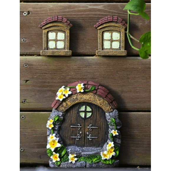 Brown Decoration for tree trunk, house of elves, elves, fairies, fairy garden decoration, door, windows