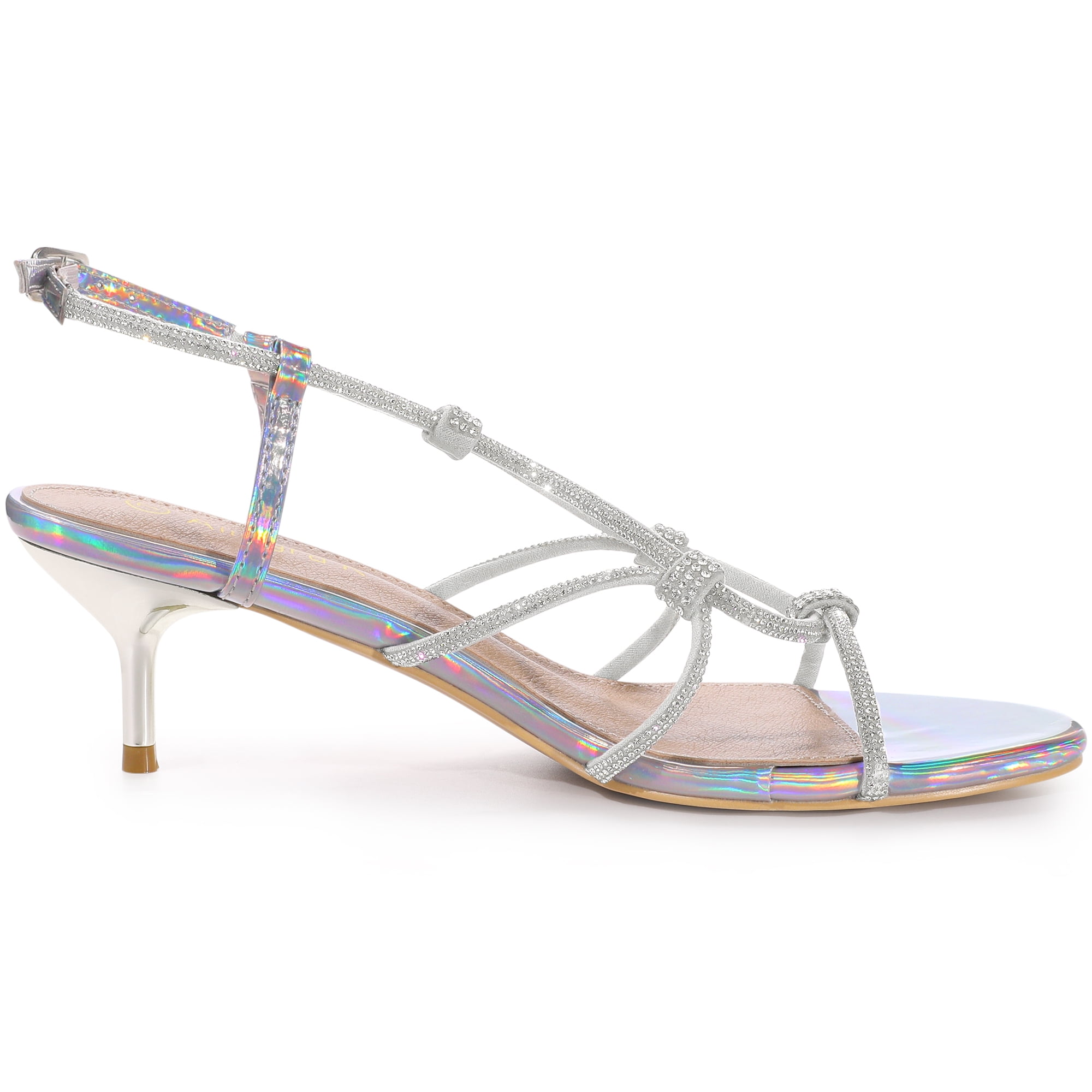 Unique Bargains Women's Rhinestone Strappy Slingback Kitten Heels Sandals