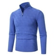 thumbnail image 2 of Feancey Solid Quarter Zip Sweaters for Men Slim Fit Casual Knit Pullover Tops Comfy Stand Collar Long Sleeve Sweater Fall Fashion Jumper Top Dark Blue M, 2 of 4