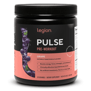 مكمل ما قبل التمرين Legion Athletics Pulse، توت أزرق، محلى بشكل طبيعي بدون إضافة سكر، 350 مجم كافيين، 20 وجبة، مسحوق طاقة وتركيز عالي الأداء