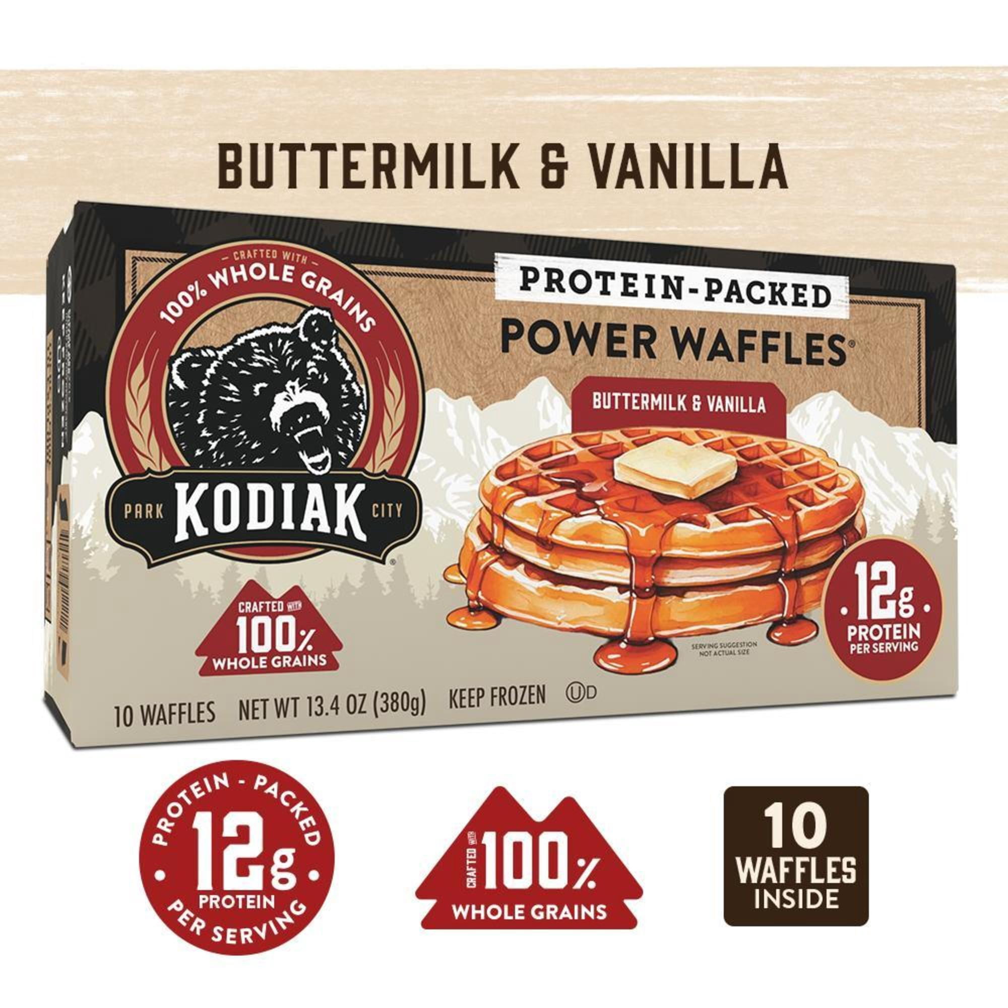 Kodiak Protein-Packed Buttermilk and Vanilla Power Waffles, 13.4 oz, 10 Count (Frozen)