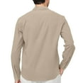 thumbnail image 3 of LTTVQM Men's Linen Cotton Tops Long Sleeve Button Down Henley Shirt Casual Solid Band Collar Beach Shirts Khaki M, 3 of 3