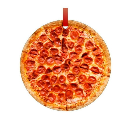 Pepperoni Pizza Flat Round - Shaped Christmas Holiday Hanging Tree Ornament Disc Made in the