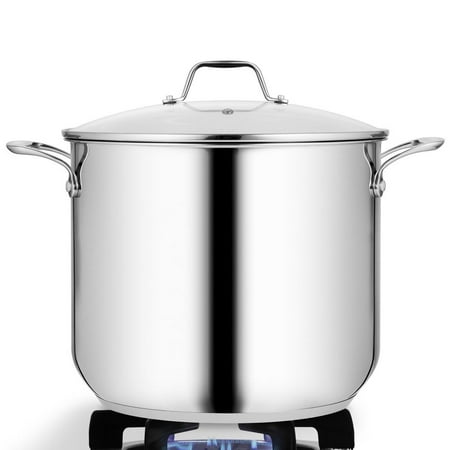 NutriChef Commercial Grade Heavy Duty 19 Quart Stainless Steel Stock Pot with Riveted Ergonomic Handles and Clear Tempered Glass Lid