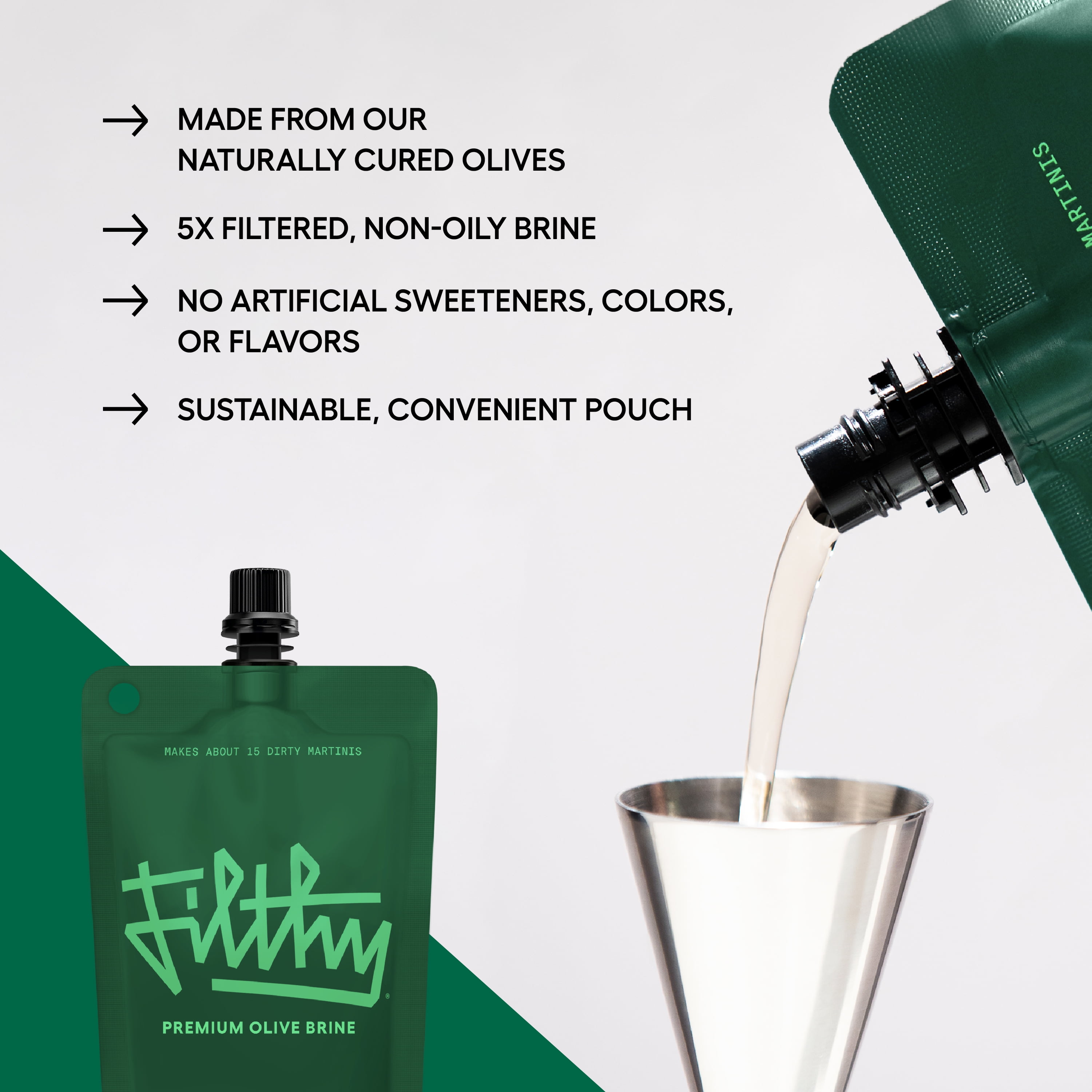Filthy Olive Brine {remium Cocktail Mixer, 8oz Pouch (2-Pack)