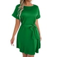 thumbnail image 1 of Robe Décontractée Grande Taille pour Femmes à Manches Courtes avec Ceinture Nœud Col Rond Fluide Confortable pour Fête Vacances Printemps Automne Usage Quotidien, 1 of 6