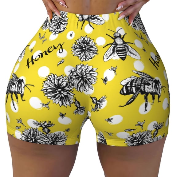 Seamless Workout Shorts Women - Honeybee Biker Gym Running Yoga Spandex Shorts for Women