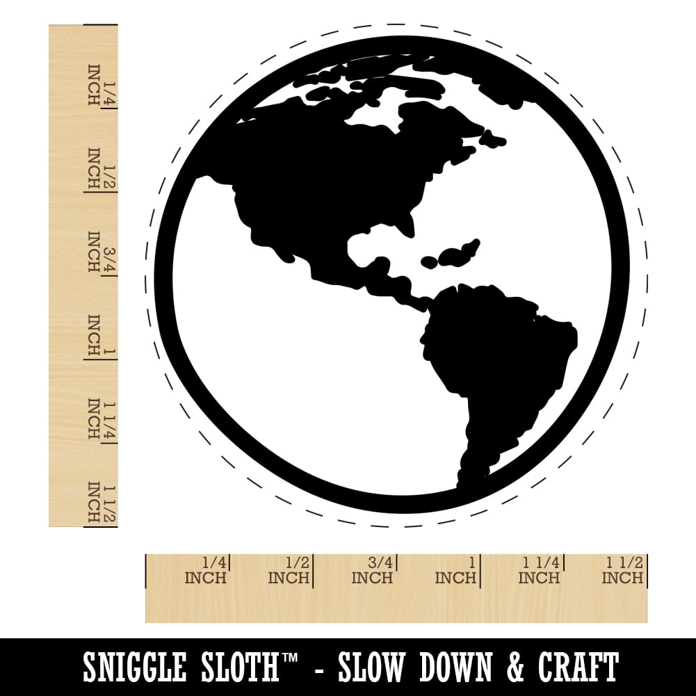 Earth Globe Travel Doodle Self-Inking Rubber Stamp Ink Stamper - Blue Ink - Large 1-1/2 Inch