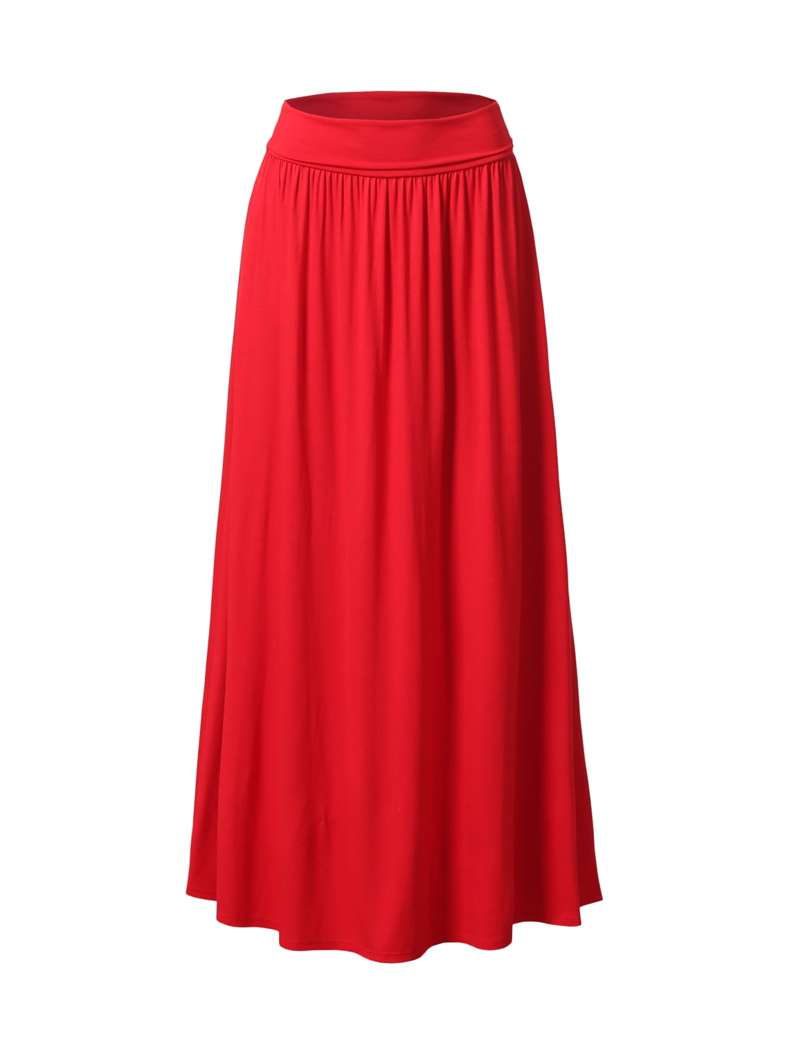 Doublju Women's Fold High Waist Ruched Maxi Skirt with Plus Size ...