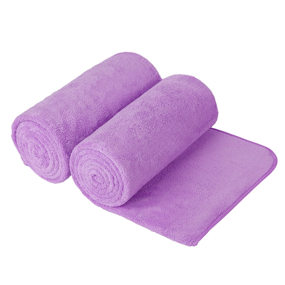 Bath Towels Soft Plush Fleece Bath Towel Set 2 Piece Solid Purple 30 x