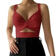 thumbnail image 1 of Playeras,Blusas y Tops,Ropa para Mujer Mujeres camisetas sin mangas Dressy Casual Mujeres Strappy Bowknot Color sólido Sexy Strappy Hollow Out Slim Fit Chaleco espalda abierta Tirantes (Red, S), 1 of 6