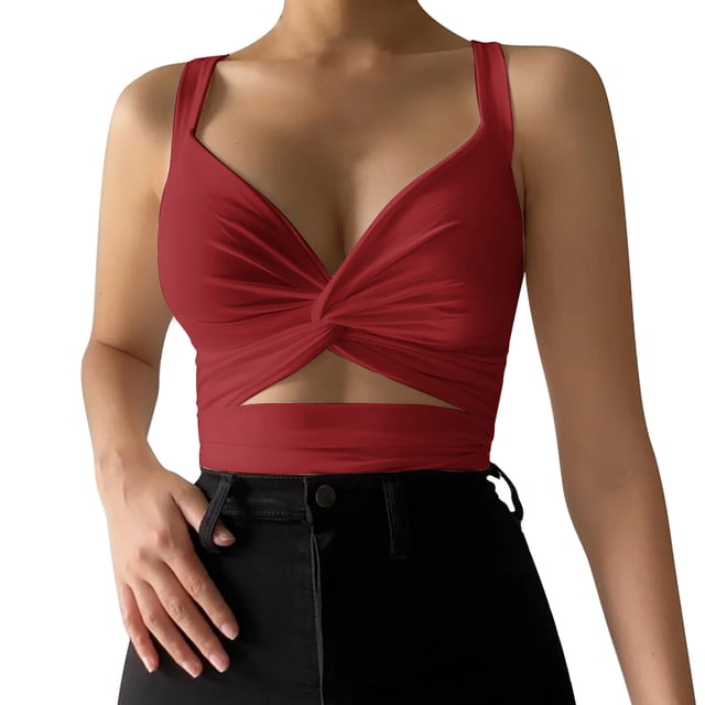 Playeras,Blusas y Tops,Ropa para Mujer Mujeres camisetas sin mangas Dressy Casual Mujeres Strappy Bowknot Color sólido Sexy Strappy Hollow Out Slim Fit Chaleco espalda abierta Tirantes (Red, S)