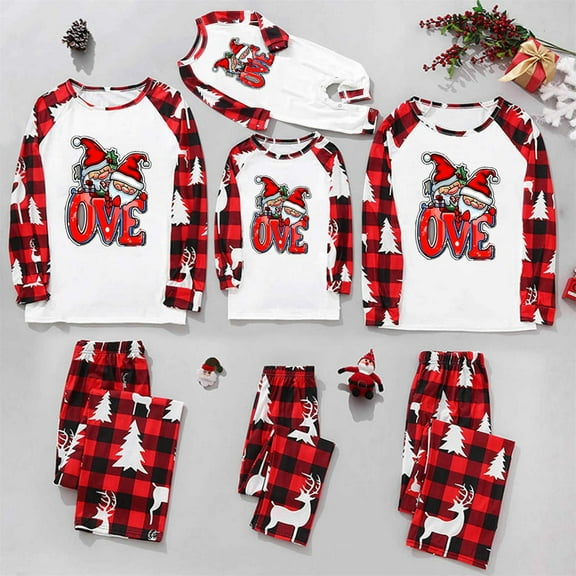 Odeerbi Christmas Pajamas for Family Holiday Long Sleeve Family Christmas Pajamas Matching Sets Dad Plaid Printed Tops Pants Set Two-Piece Sleepwear Xmas Family Matching PJs Set Multicolor