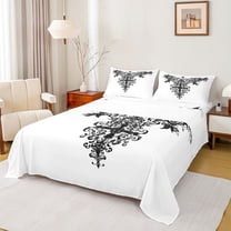 Feelyou Cross Angel Wings Full Size Sheets for Boys, Goth Bohemian Graffiti Bed Sheets, Retro Western Fashion Sheet Sets, Luxury Bedroom Decor, 4-Piece