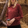 thumbnail image 4 of Women's Polka Dot Leopard Blouses Dressy Long Sleeve Mock Neck Shirt Tops Loose Fit Elegant Work Office Tshirts Top, 4 of 5