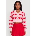 thumbnail image 2 of Women's Chenille Heart Patterned Brushed Knit Cropped Cardigan, 2 of 5