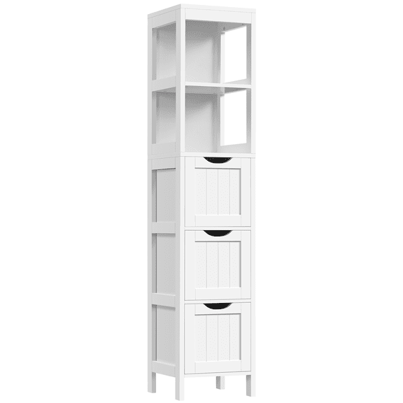 Alden Design 5-tier Modern Bathroom Storage Cabinet with 3 Drawers and 2 Open Shelves, White