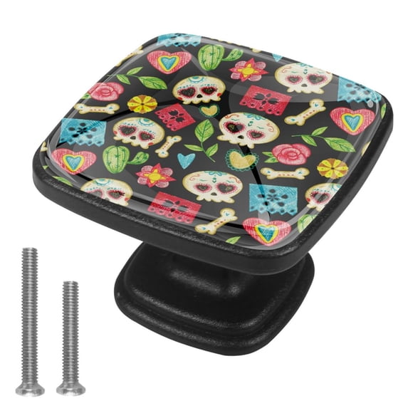 4 Pcs Cabinet Handle Drawer Pulls Skull Knobs with Screws Square Furniture Office Cabinet Knob Decoration