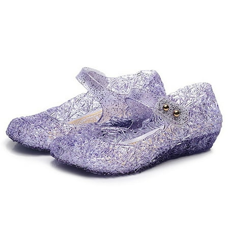 

Cathalem Princess Girls Sandals Dress Up Dance Party Jelly Shoes for Kids Toddler Mary Jane Fringe Sandals Women Purple 12.5