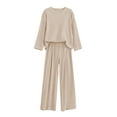 thumbnail image 4 of sususu Workout Sets for Women,Sets for Women Women's Ribbed Long Sleeve Top with Wide Leg Trousers Two Piece Casual Wear Outfit for Daily Comfort and Modern Style - Beige, 4 of 4