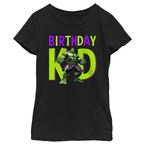 Girl's Marvel Birthday Kid Hulk  Graphic Tee Black Small