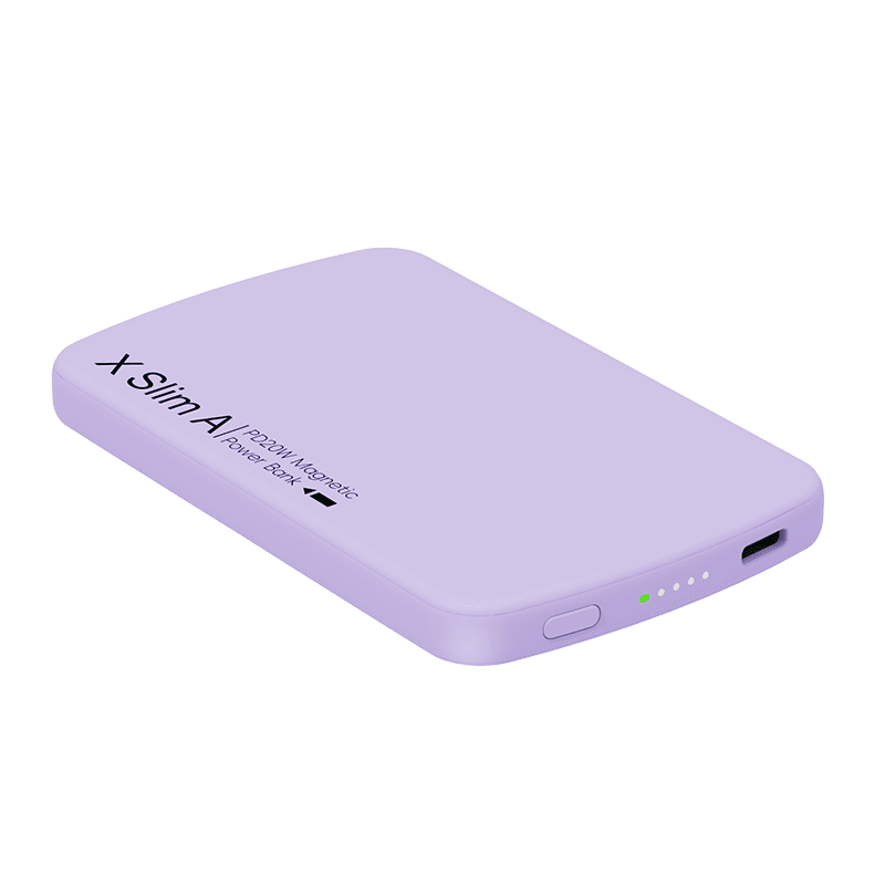 XYZtech X Slim A Wireless Power Bank - 5000 mAh - Ultra Thin - 0.39" Rubber Oil Finish Plastic Casing Design, Compatible with iPhone and Samsung, Lavender