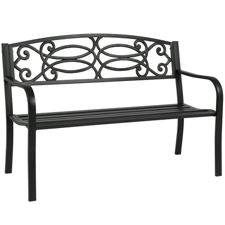 Best Choice Products Outdoor Garden 50-inch Steel Park Patio Bench Chair with Scroll Design Backrest and Slatted Seat,