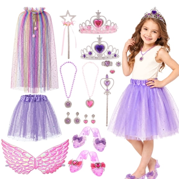 Lictin Princess Girls Dress Up Toys, 20 Pcs Princess Costume Dress Pretend Play Set for Girls, Birthday Gifts for Toddlers Kids 3 4 5 6