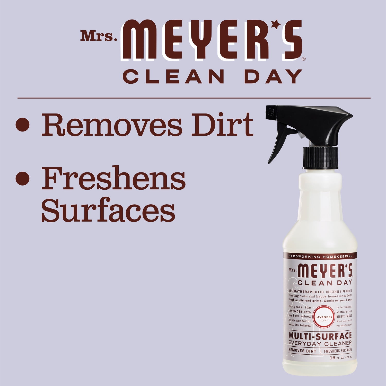 Mrs. Meyer's Clean Day Multi-Surface Everyday Cleaner, Lavender Scent, 16 Fl Oz Bottle