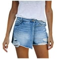 thumbnail image 3 of Women's Shorts Light Solid Washed Ripped Trouser Skirt Design Casual Style Blue Short Pants Sizes S, 3 of 7