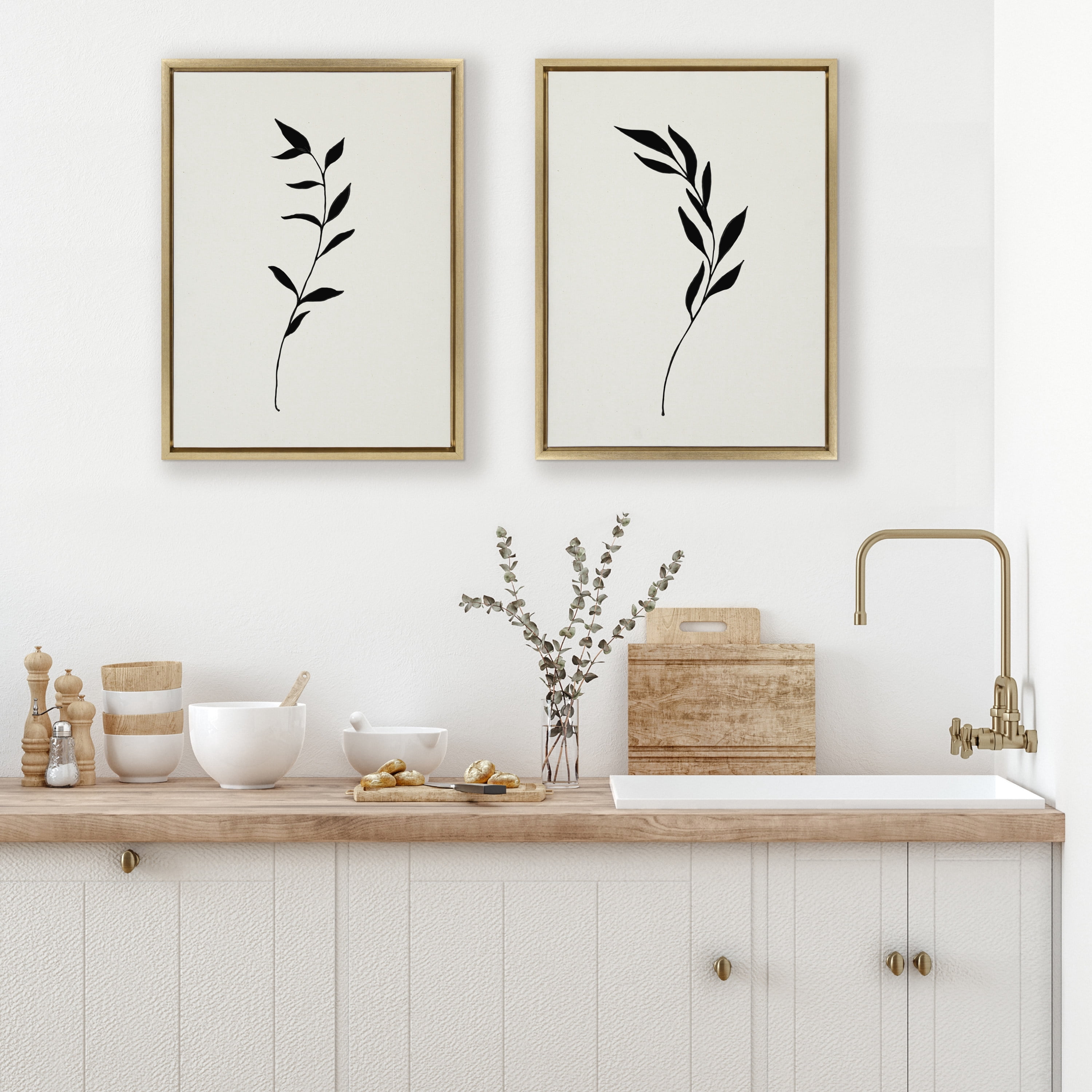 Sylvie Minimalist Botanical 18 in x 24 in Framed Painting Canvas Art Prints, by Kate and Laurel Set of 2