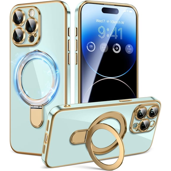 for Phone 15 Pro Max Case with Magnetic Invisible Stand,[Compatible with MagSafe][Military Drop Protection] Shockproof Protective Slim Phone Case for Phone 15 Pro Max 6.7'' Light Green
