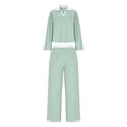 thumbnail image 6 of YueHuiYing Women's 2 Piece Sets Striped Long Sleeve Collared Tops Shirt Wide Leg Pants Matching Set, 6 of 9