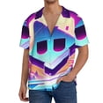 thumbnail image 7 of Lsque Geometry Dash print Men's Cuban Collar Short Sleeve Shirt Summer Beachwear Casual Button Down Fashionable Vacation Leisure Shirt-XX-Large, 7 of 7