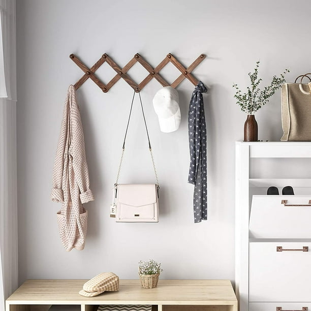 Wooden Expandable Coat Rack Hanger, Wall Mounted Accordion Pine