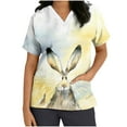 thumbnail image 3 of Hauts d'Été Grande Taille pour Femmes Hauts à Manches Courtes Col en V Uniformes de Travail Imprimé de Pâques avec Poche Blouse T-Shirt Col en V Femmes en Liquidation, 3 of 4