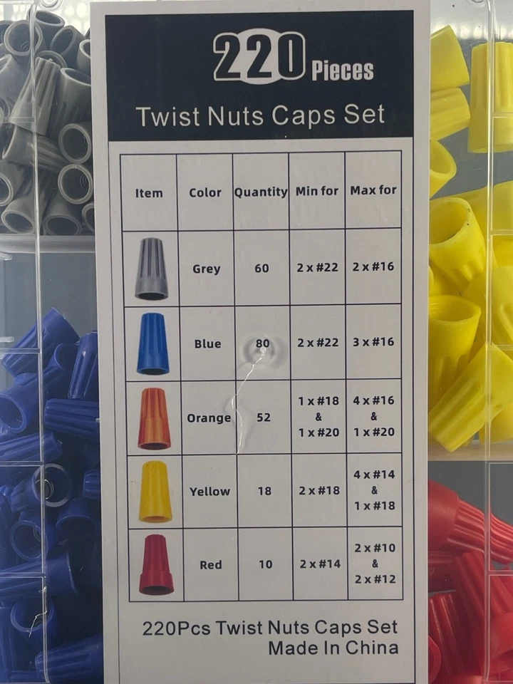 CIRCLE- 220Pc Electrical Twist Wiring Screw Caps Assortment Wire Connectors Nuts Kit