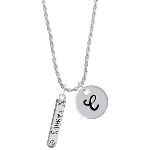 Delight Jewelry Silvertone Family Bar Silvertone Script Initial Disc - C - Charm Necklace, 20"+3"