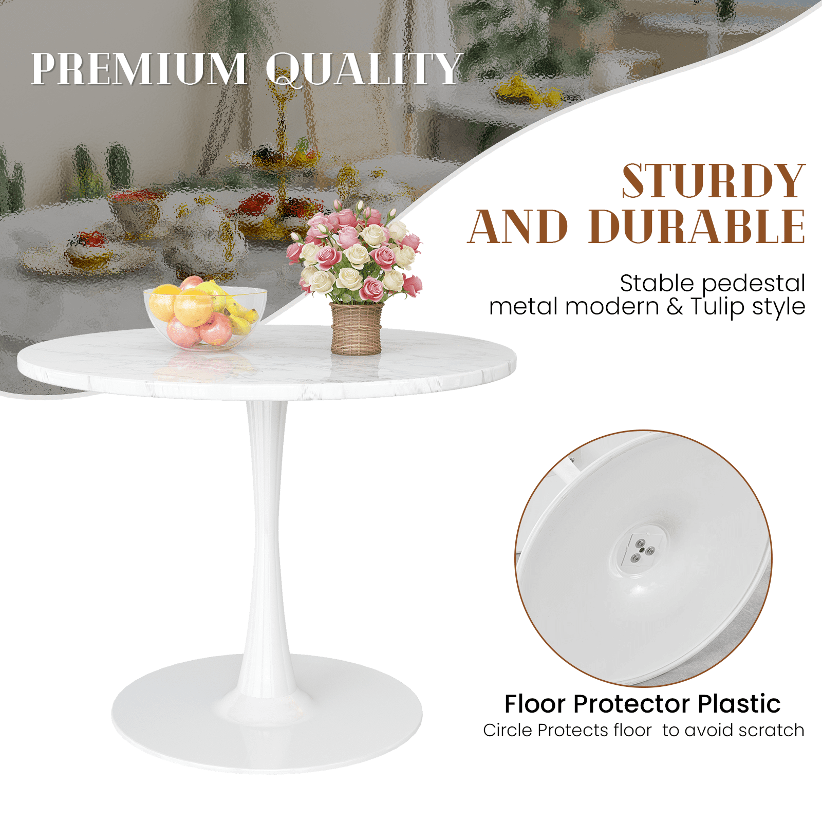 Cvortll Round Dining Table, 31.5 inch Round Artificial Marble Dining Table, Round Pedestal Table for Mid-Century End Table Coffee Office Living Room Table, White
