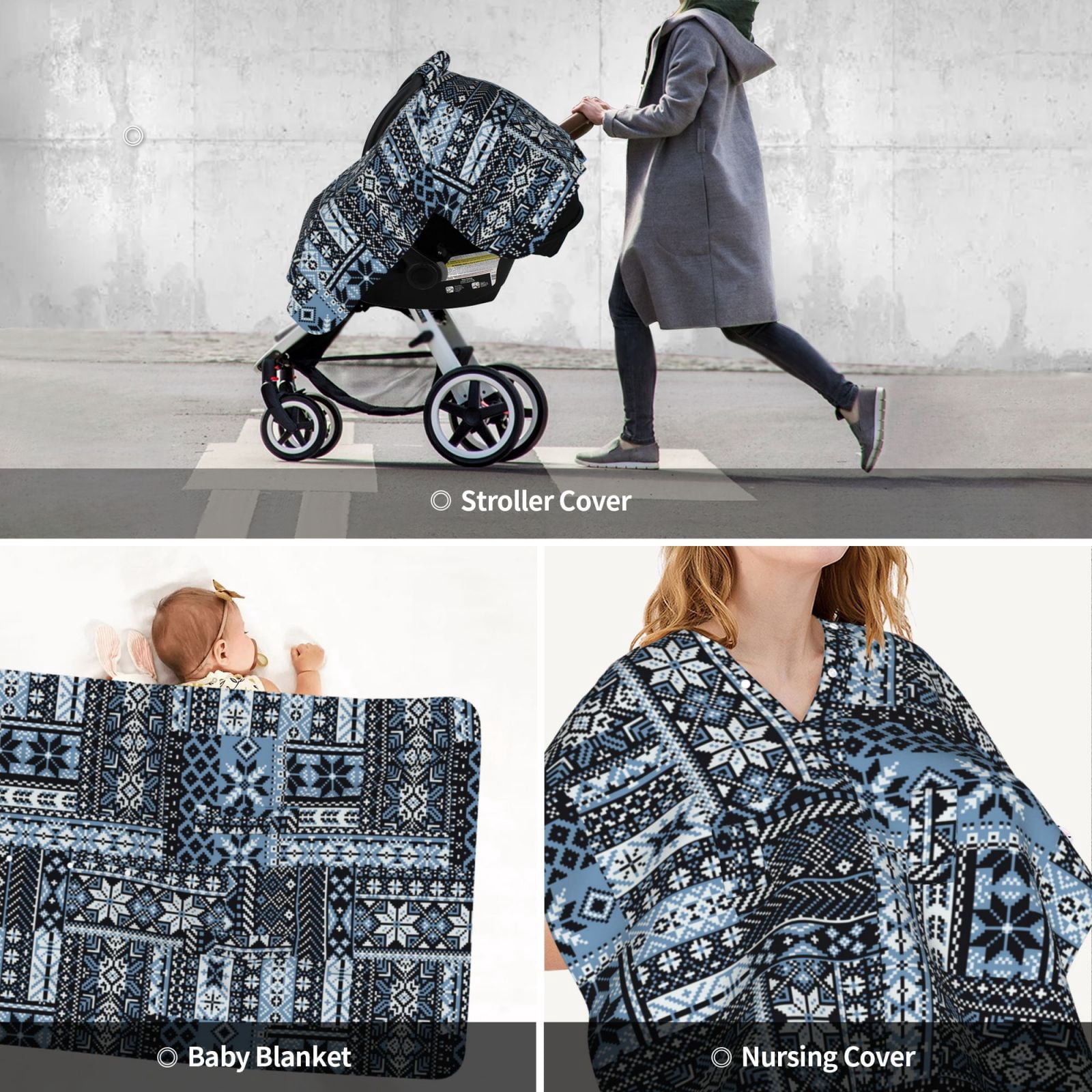Car Seat Cover Baby - Snowflake Vintage Pattern Breathable Infant Car Seat Cover for Baby Carseat, Lightweight Comfort Baby Essentials Must Haves Newborn Stuff for Girl Boy